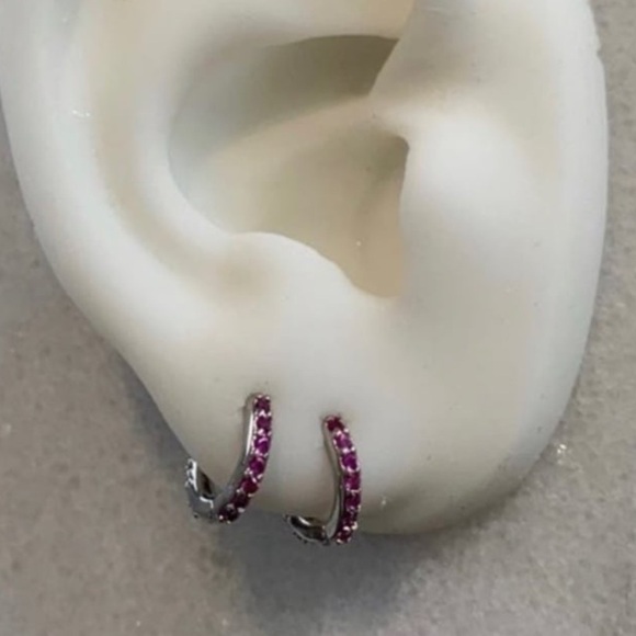 Modest Lu Jewelry - COPY - Pink Crystal Sterling Silver Small Huggie Hoop Earrings

Brand New